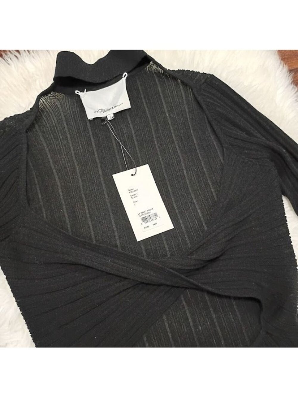 3.1 Phillip Lim Black Ribbed Twist-Front Turtleneck Long Sleeve Top Size L - Picture 7 of 15